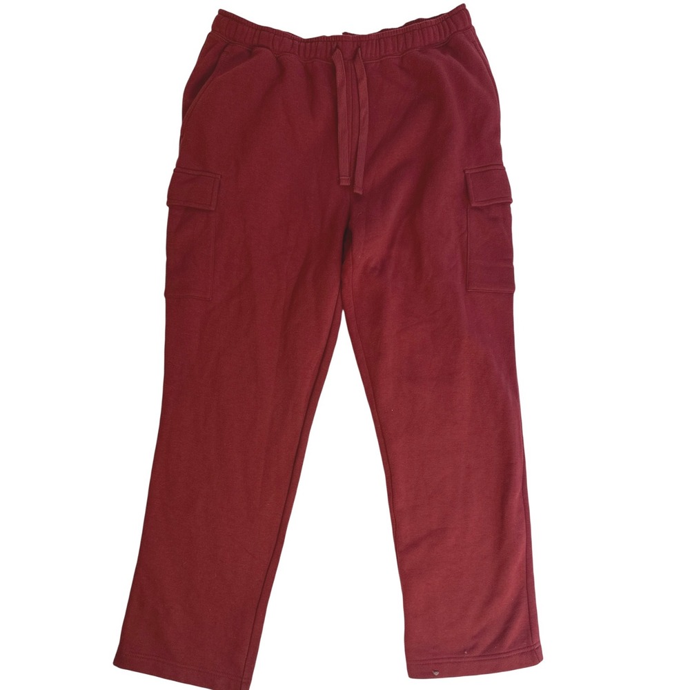 Amazon Essentials Mens Fleece Cargo Sweatpants Burgundy Maroon Large Relaxed Fit